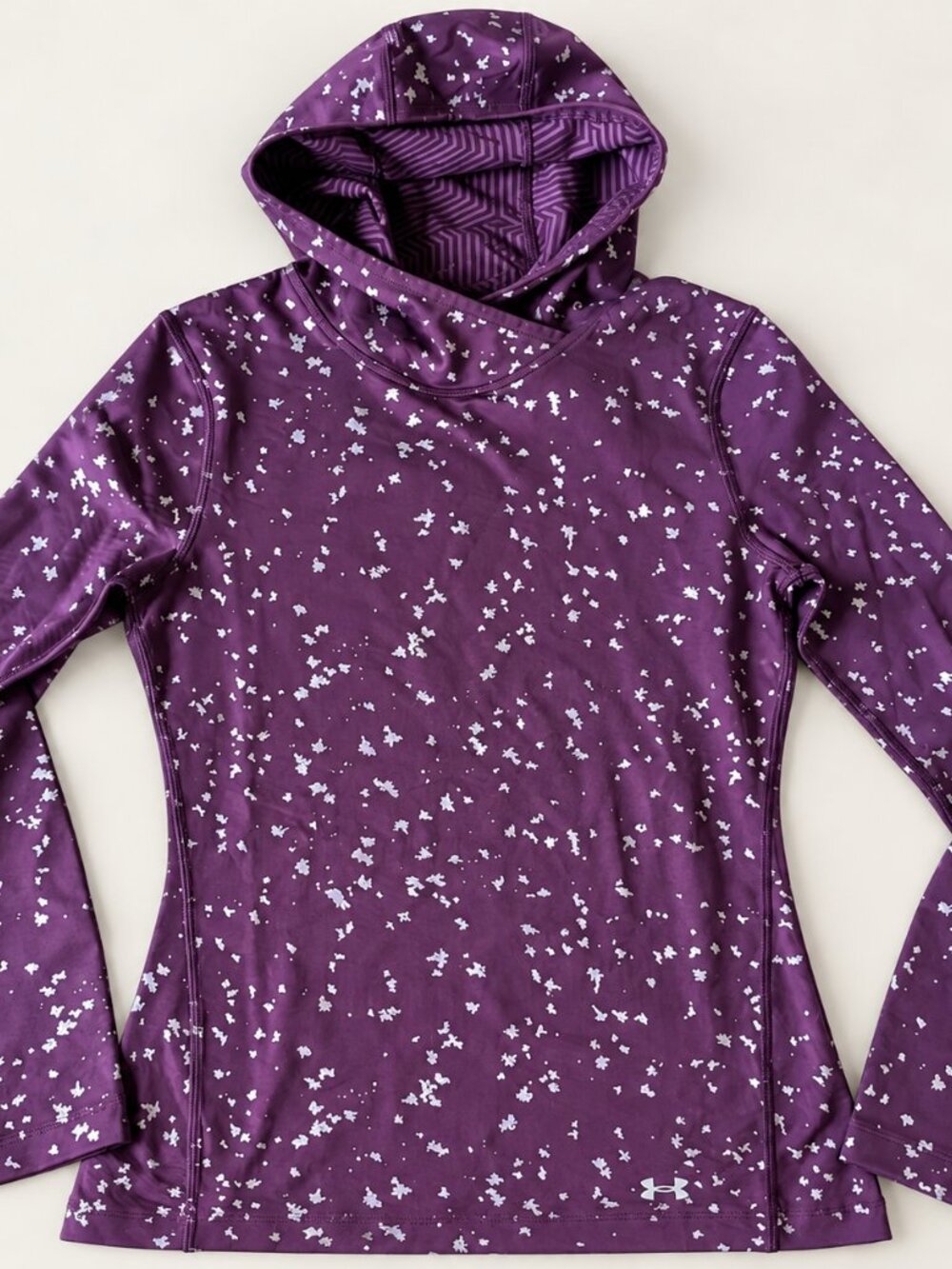 Under Armour ColdGear Fitted Purple Printed Running Hoodie Womenโs S
